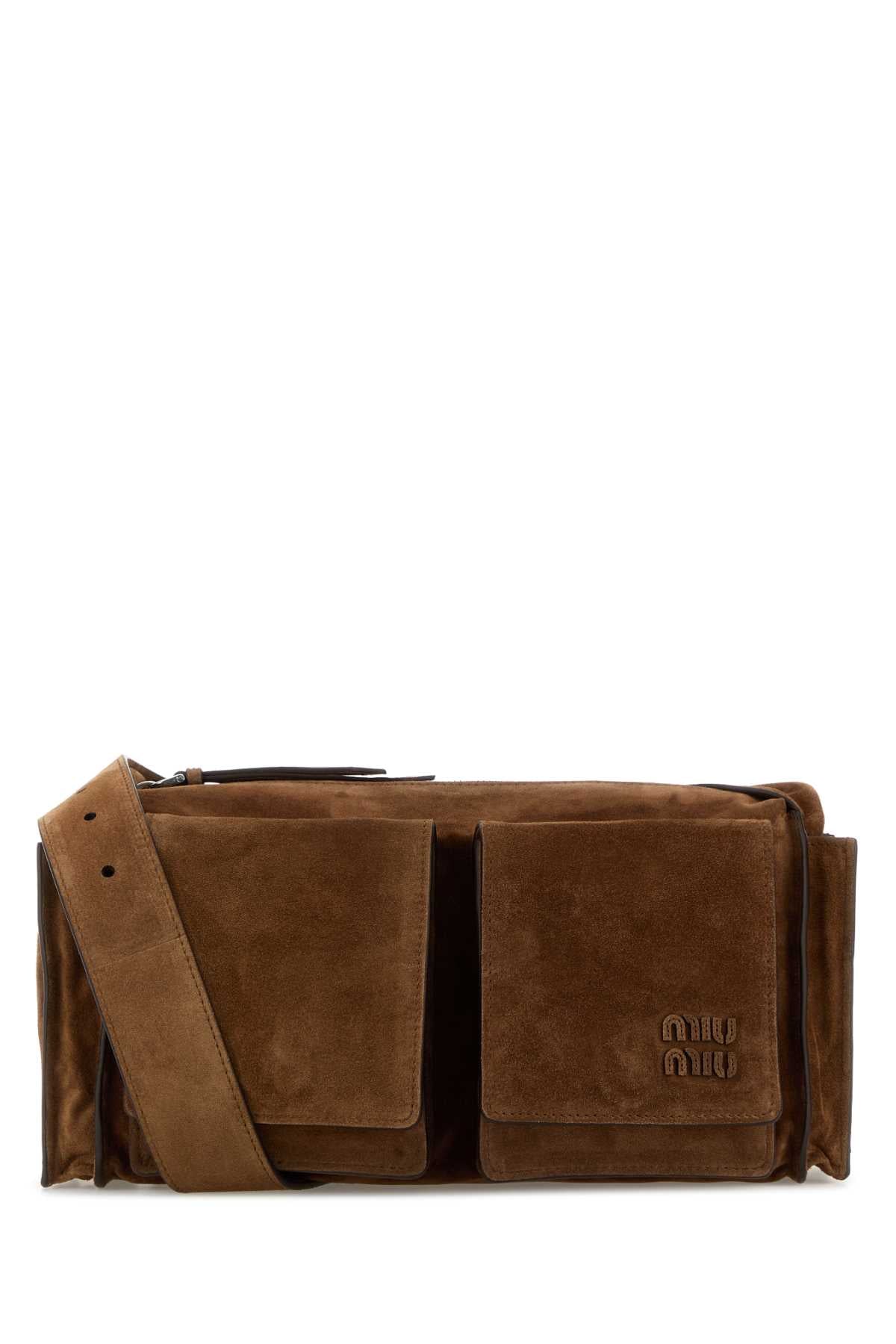 Miu Miu Women Brown Suede Utilitaire Crossbody Bag