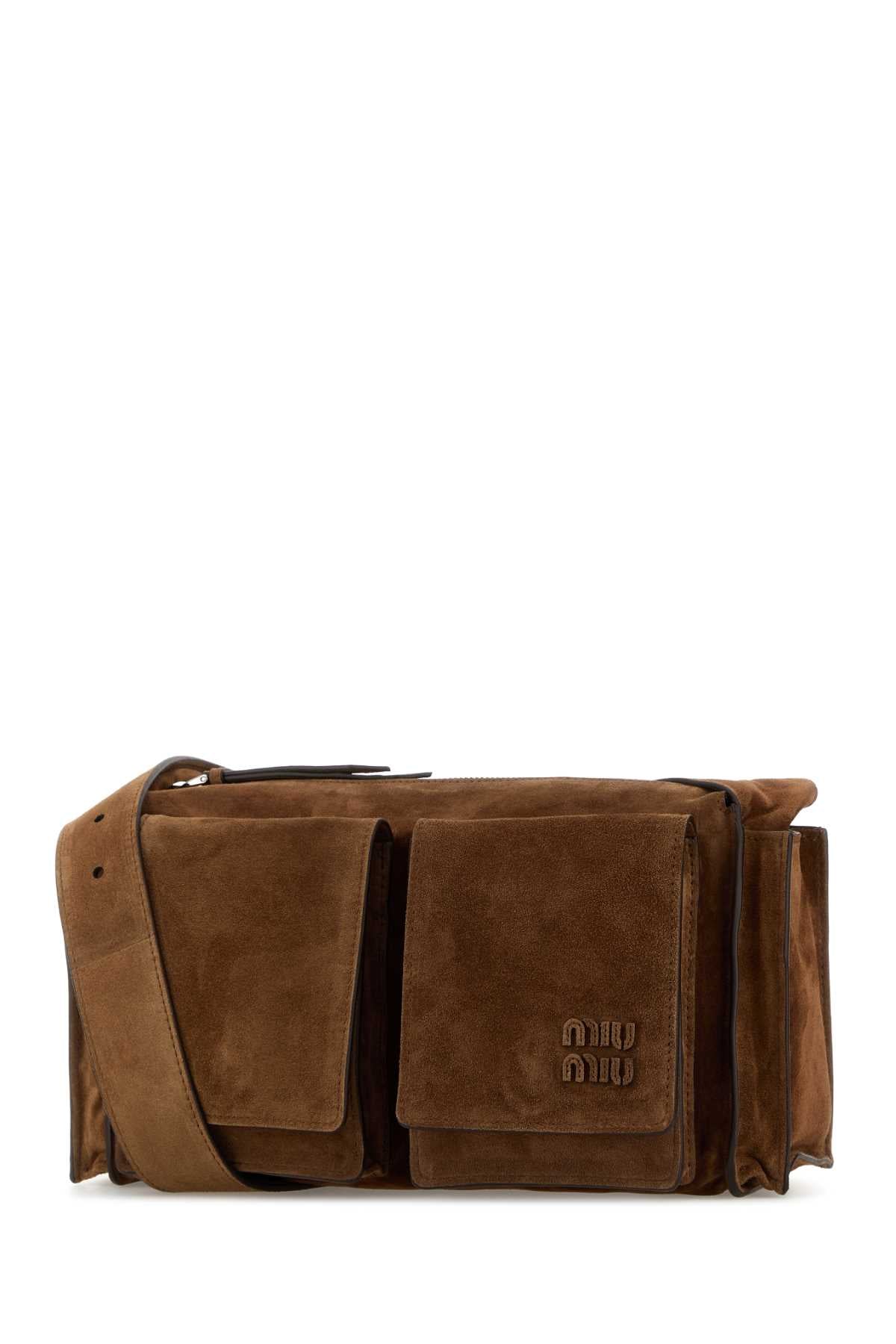 Miu Miu Women Brown Suede Utilitaire Crossbody Bag