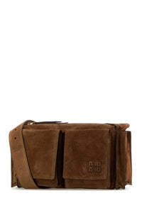Miu Miu Women Brown Suede Utilitaire Crossbody Bag
