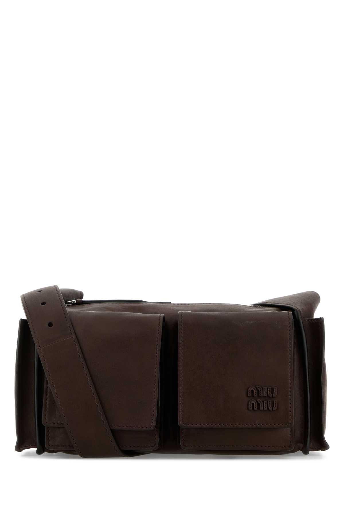Miu Miu Women Dark Brown Nappa Leather Utilitaire Crossbody Bag