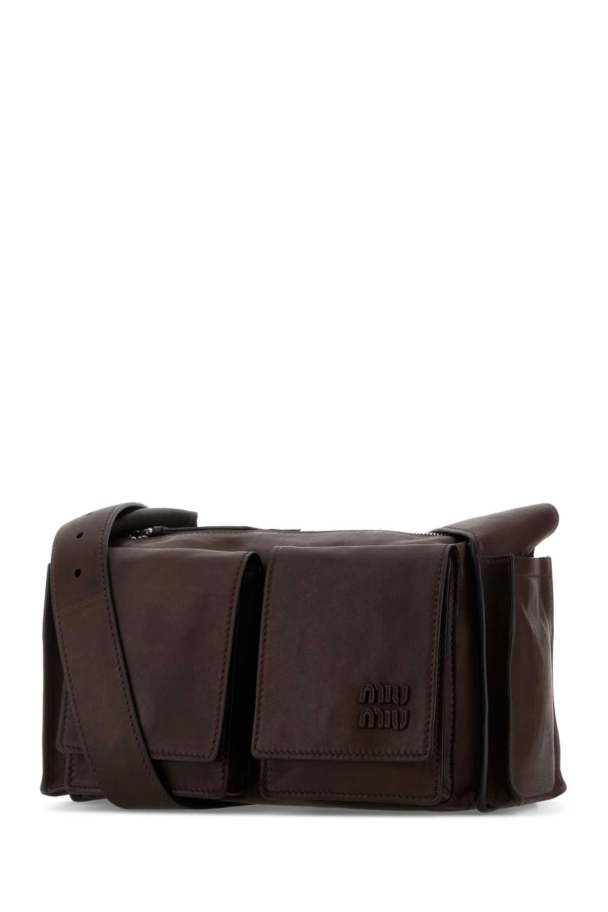 Miu Miu Women Dark Brown Nappa Leather Utilitaire Crossbody Bag