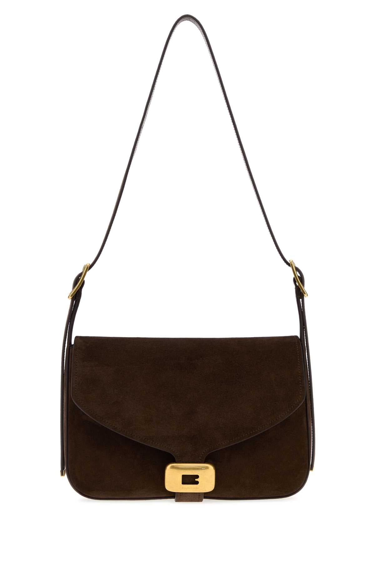 Balenciaga Women Dark Brown Suede Medium Clicca Shoulder Bag