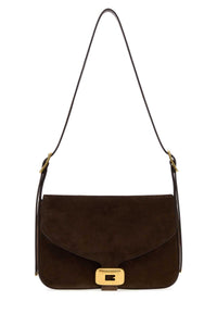 Balenciaga Women Dark Brown Suede Medium Clicca Shoulder Bag