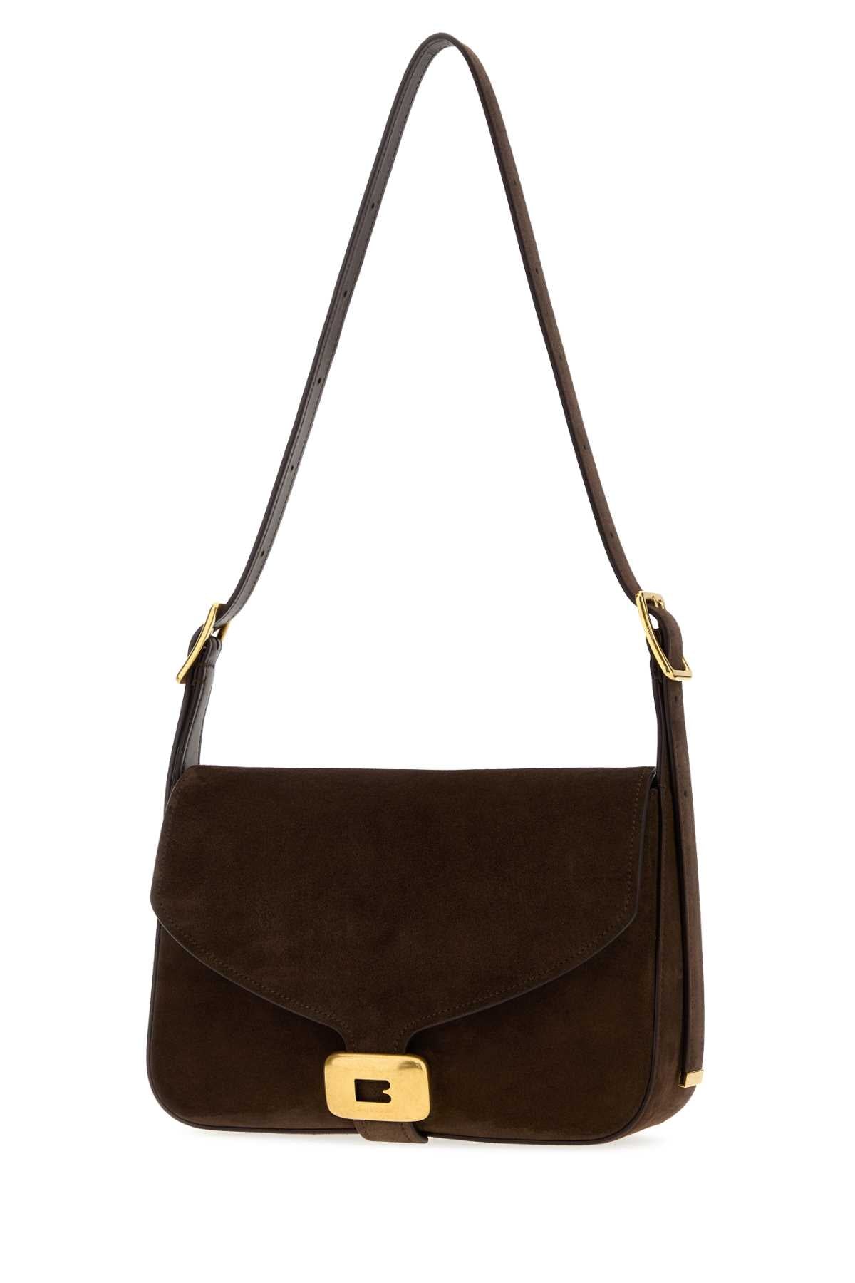 Balenciaga Women Dark Brown Suede Medium Clicca Shoulder Bag
