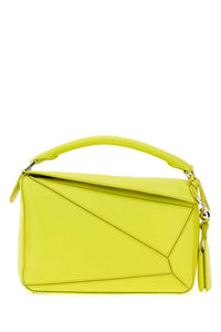 Loewe Women Fluo Yellow Nappa Leather Small Featherlight Puzzle Handbag