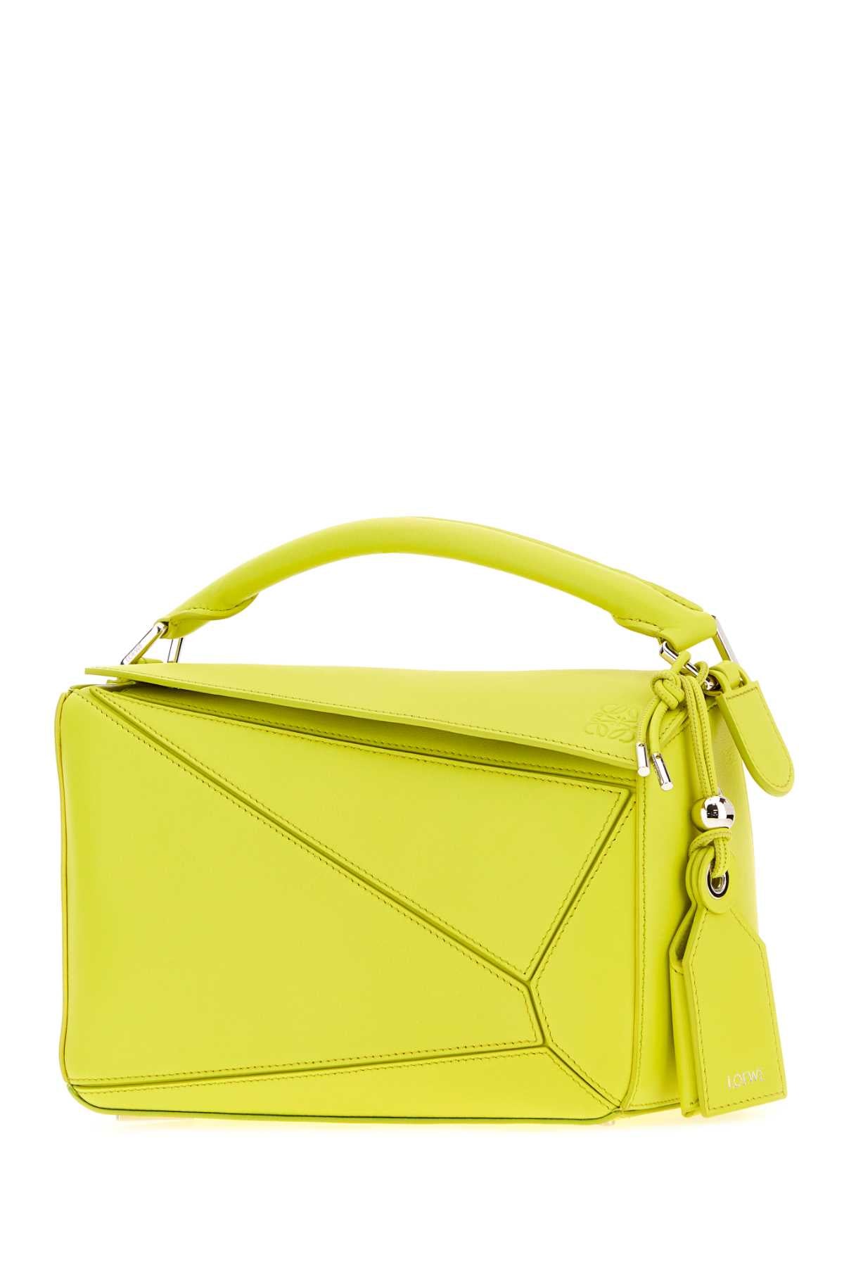 Loewe Women Fluo Yellow Nappa Leather Small Featherlight Puzzle Handbag