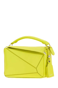 Loewe Women Fluo Yellow Nappa Leather Small Featherlight Puzzle Handbag