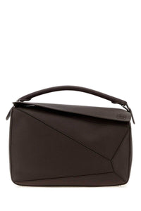 Loewe Men Dark Brown Leather Large Puzzle Handbag