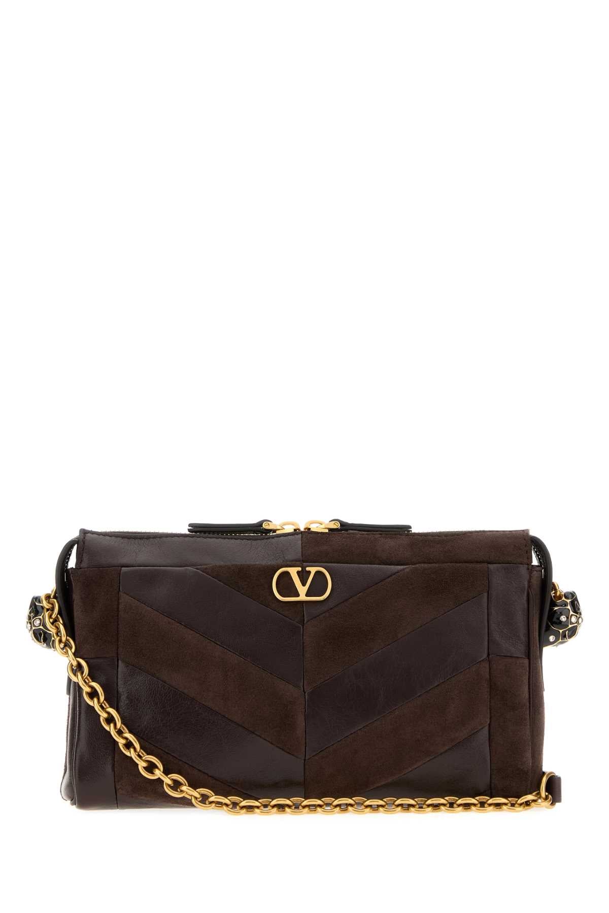 Valentino Garavani Women Brown Leather And Suede Panthea Crossbody Bag