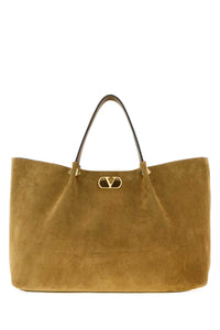 VALENTINO GARAVANI Valentino Garavani Women Beige Suede Large Rockstud Shopping Bag