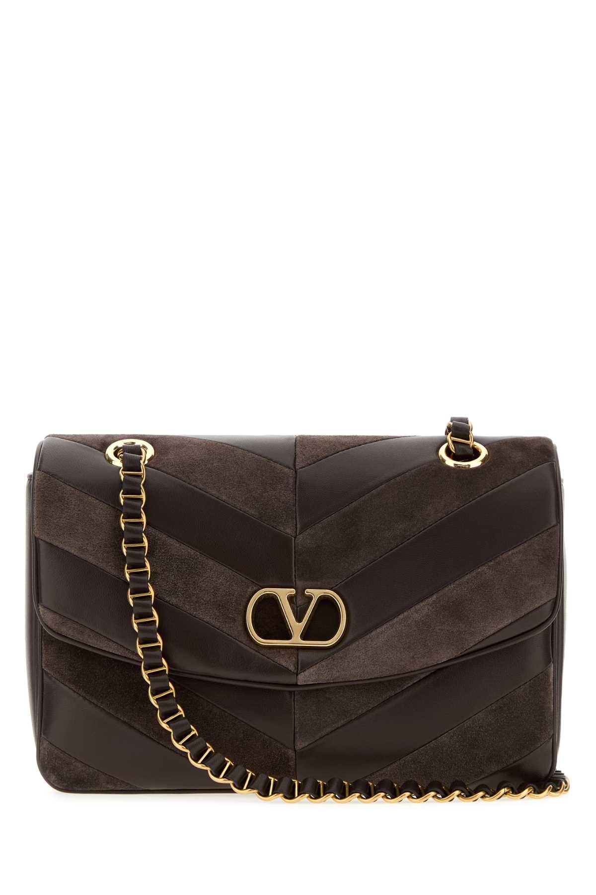Valentino Garavani Women Brown Leather And Suede Medium Djuna Shoulder Bag
