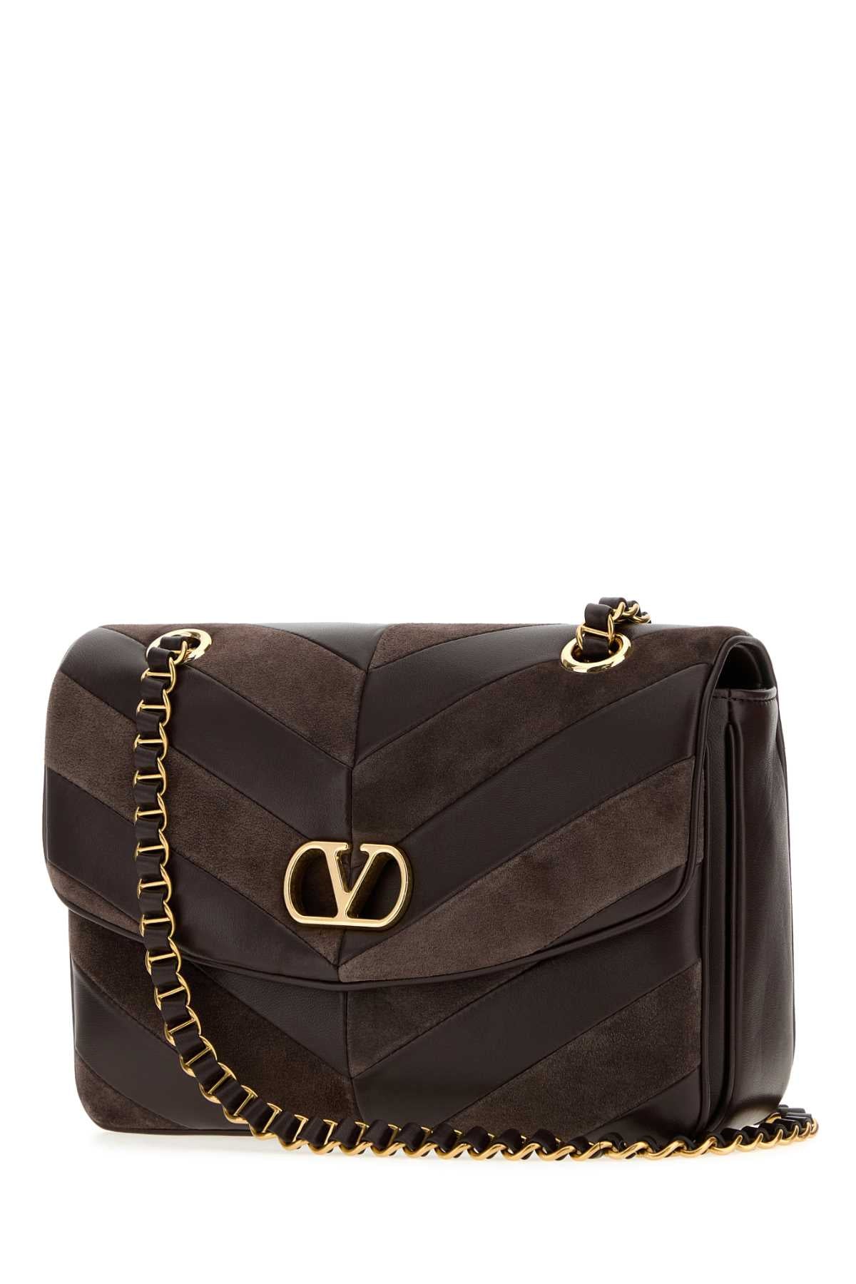 Valentino Garavani Women Brown Leather And Suede Medium Djuna Shoulder Bag