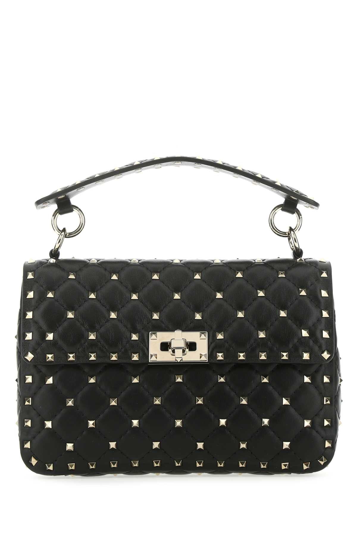 VALENTINO GARAVANI Valentino Garavani Women Black Nappa Leather Medium Rockstud Spike Handbag