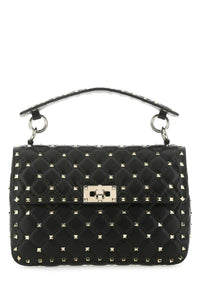 VALENTINO GARAVANI Valentino Garavani Women Black Nappa Leather Medium Rockstud Spike Handbag