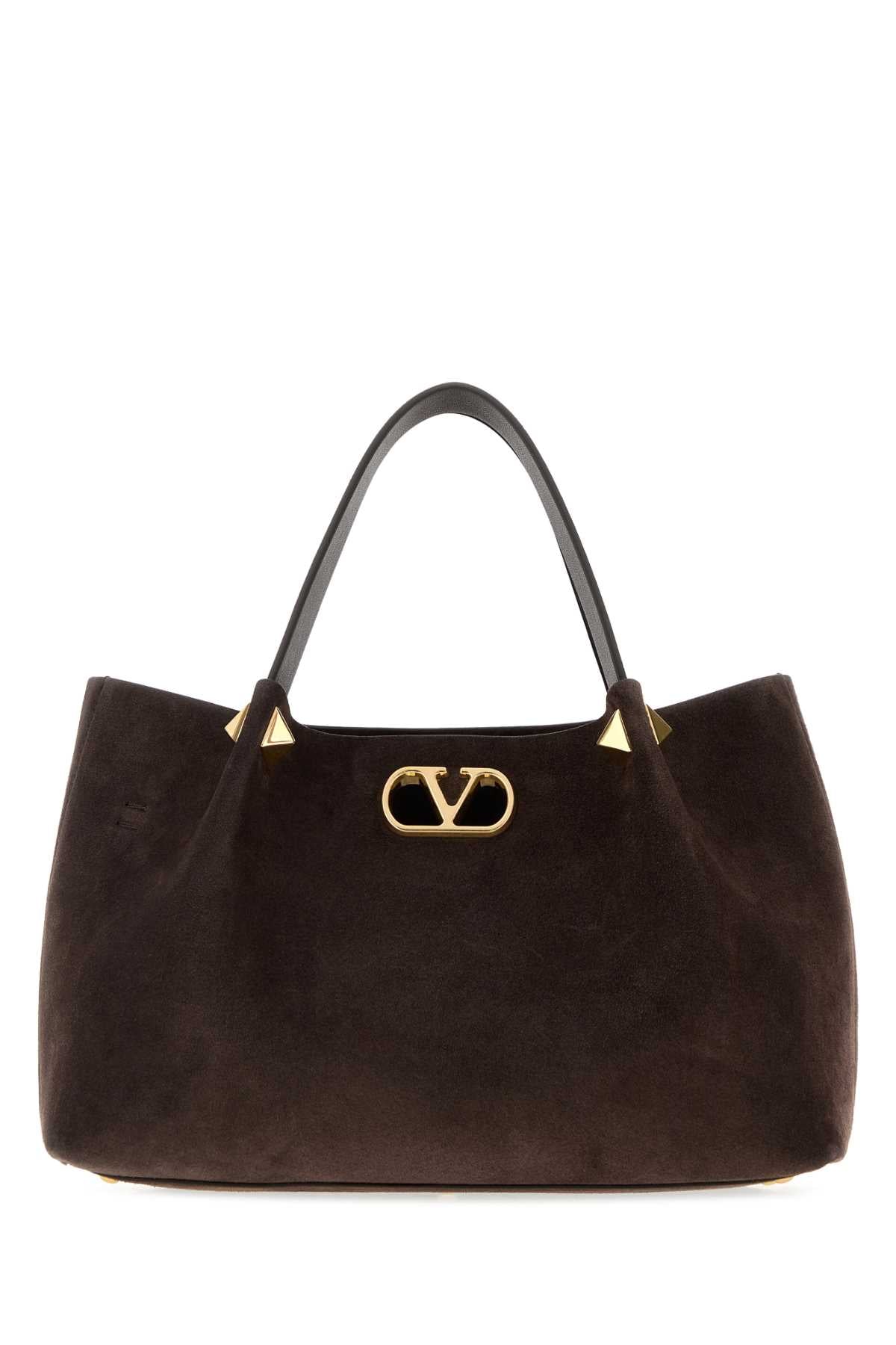 VALENTINO GARAVANI Valentino Garavani Women Chocolate Suede Small Valentino Garavani Shopping Bag