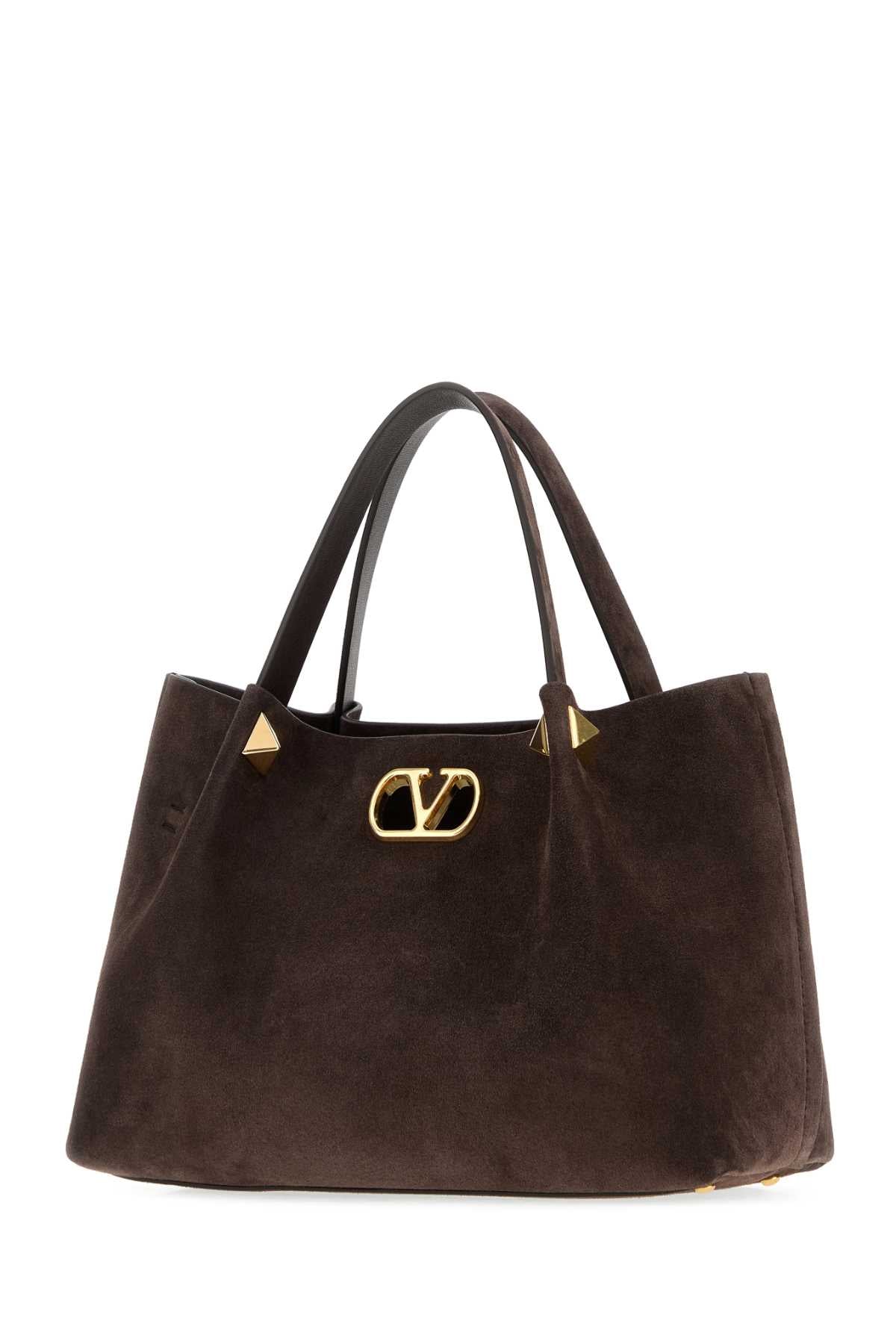 VALENTINO GARAVANI Valentino Garavani Women Chocolate Suede Small Valentino Garavani Shopping Bag