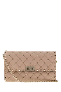 Valentino Garavani Women Antiqued Pink Nappa Leather Rockstud Spike Clutch