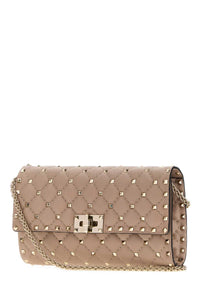 Valentino Garavani Women Antiqued Pink Nappa Leather Rockstud Spike Clutch