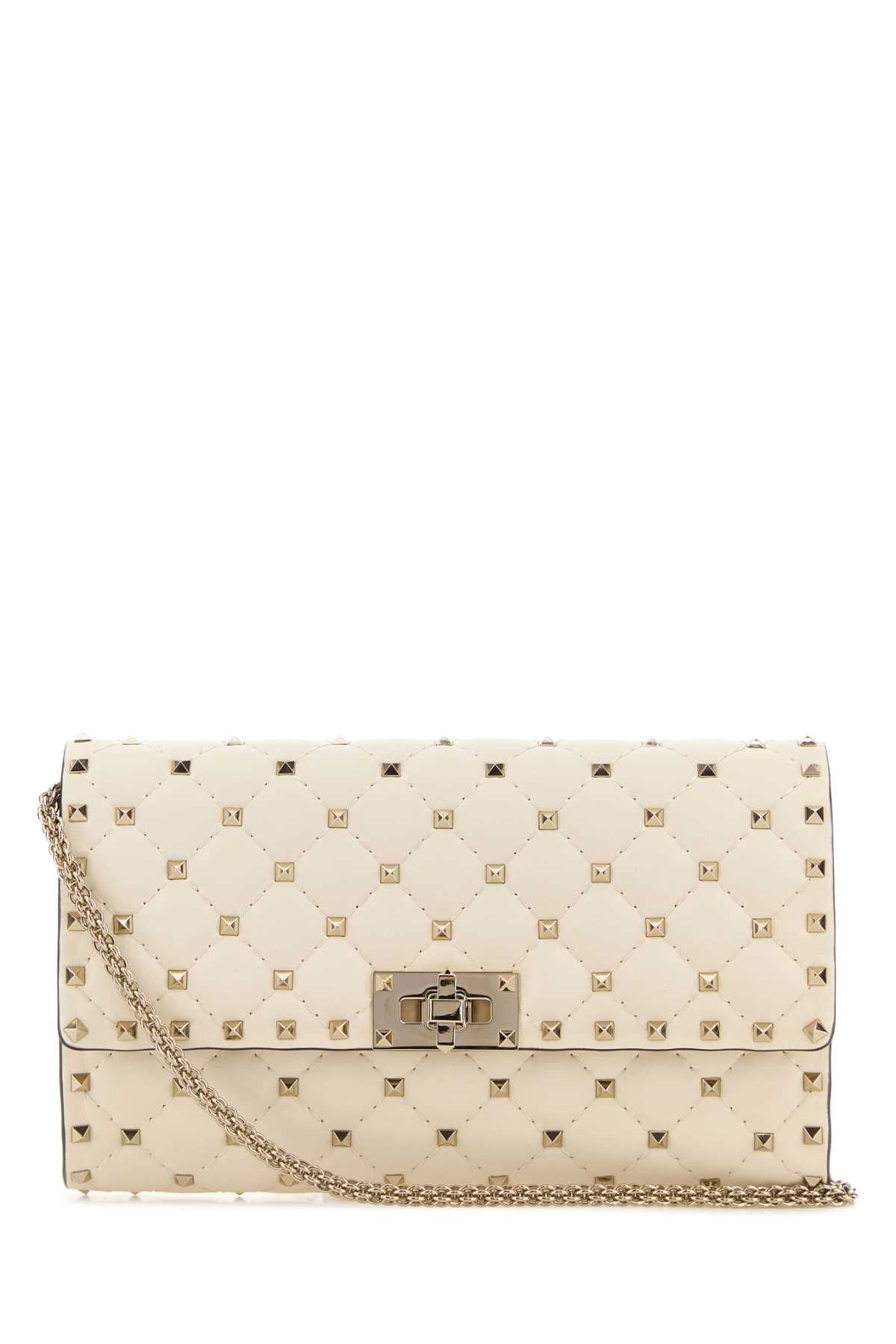 Valentino Garavani Women Ivory Nappa Leather Rockstud Spike Clutch