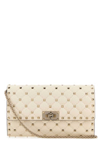 Valentino Garavani Women Ivory Nappa Leather Rockstud Spike Clutch
