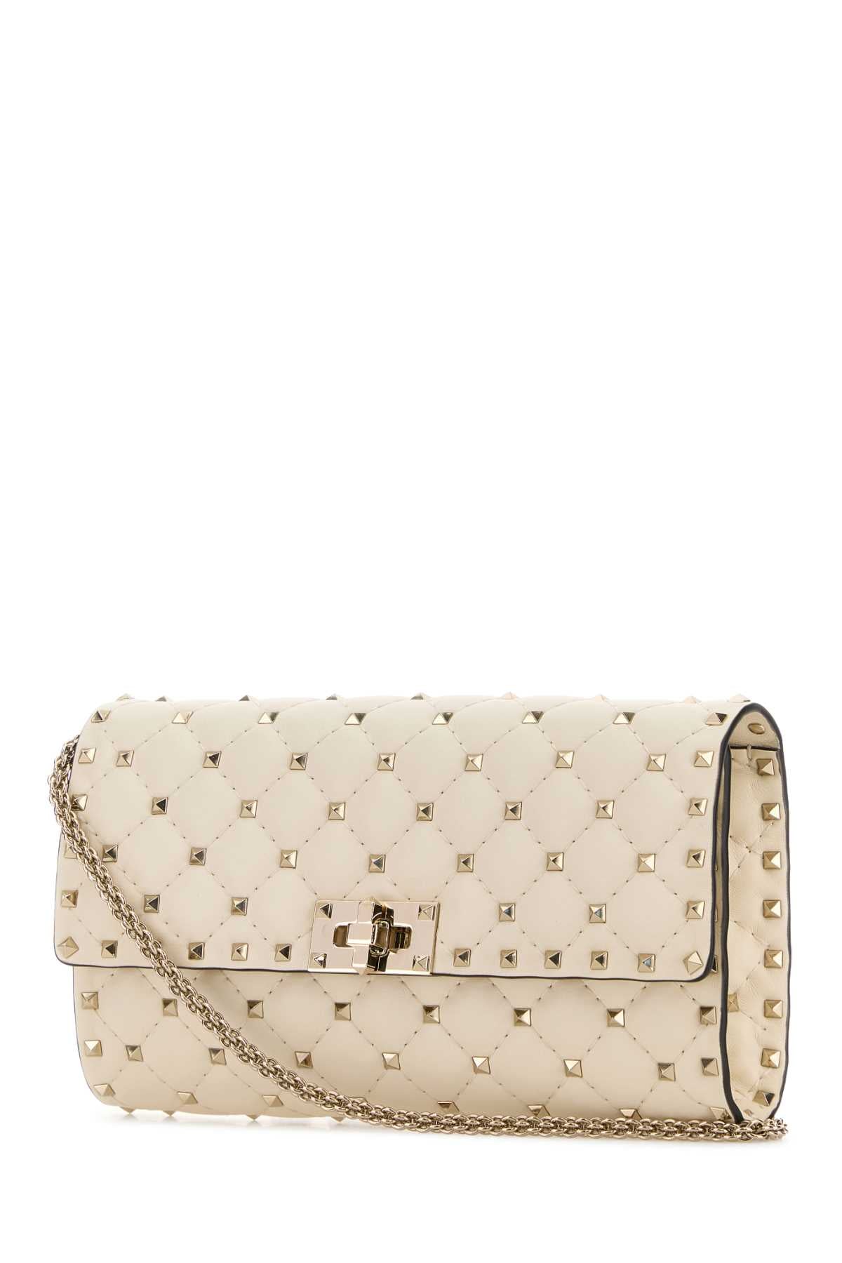 Valentino Garavani Women Ivory Nappa Leather Rockstud Spike Clutch