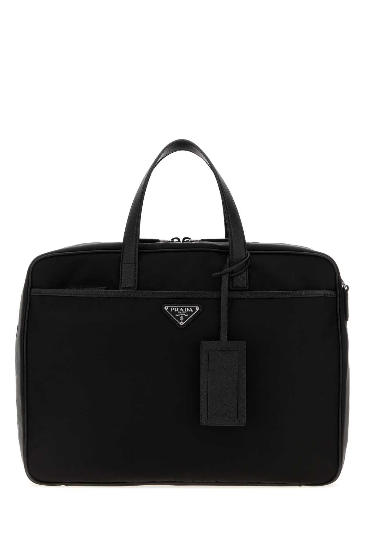 Prada Men Black Canvas Briefcase