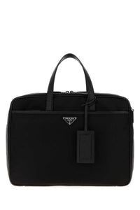 Prada Men Black Canvas Briefcase