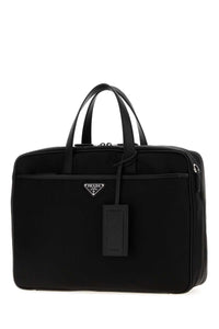 Prada Men Black Canvas Briefcase