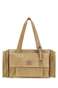 Miu Miu Women Beige Suede Utilitaire Shopping Bag