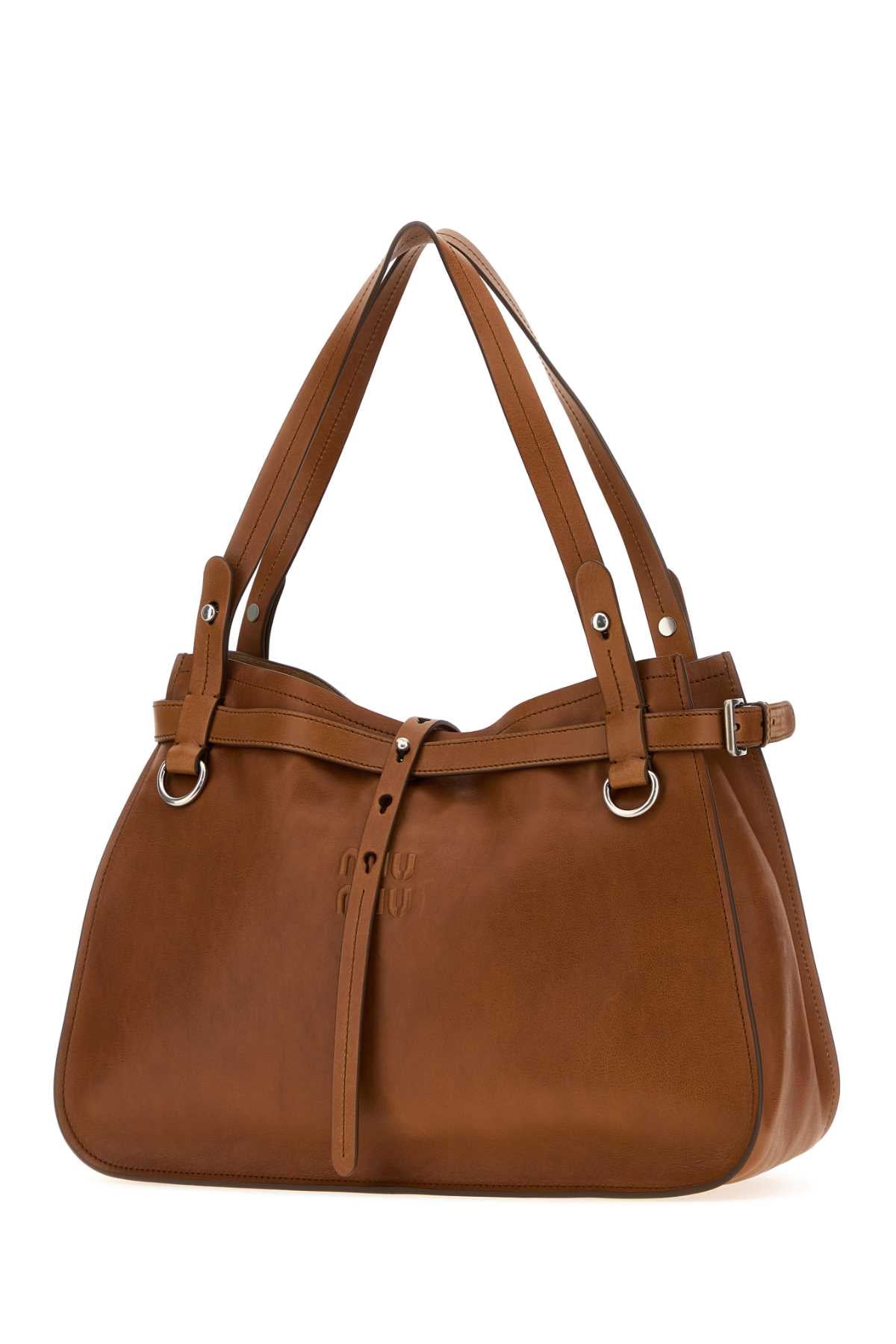 Miu Miu Women Caramel Leather Shopping Bag