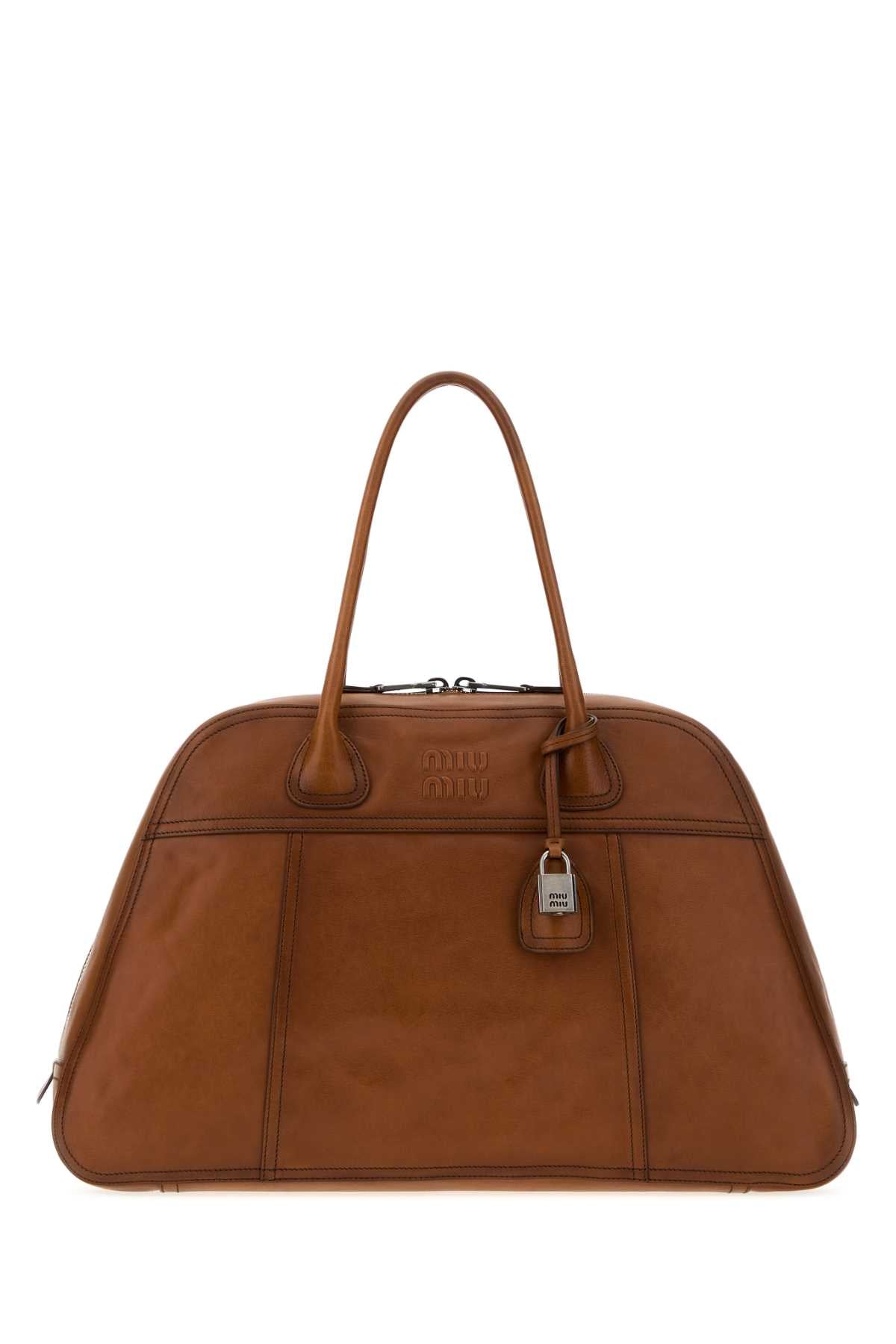 Miu Miu Women Camel Leather Vivant Shopping Bag