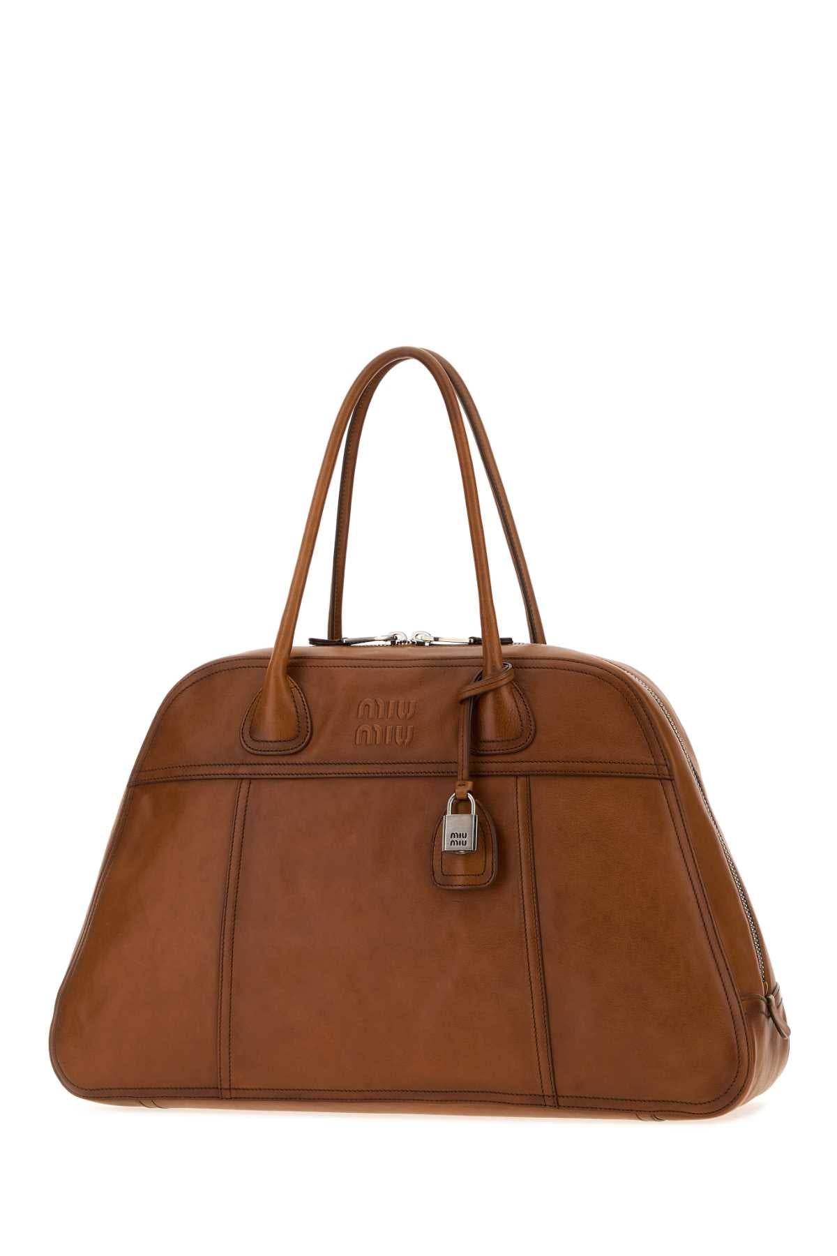 Miu Miu Women Camel Leather Vivant Shopping Bag