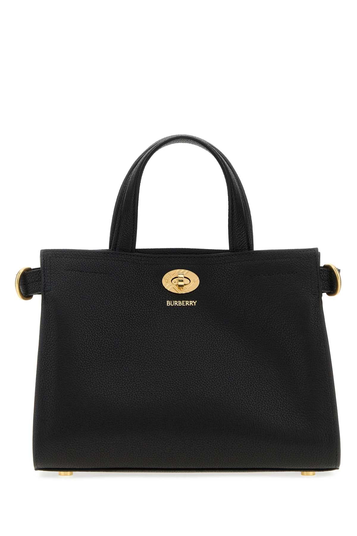 BURBERRY Burberry Women Black Leather Medium Cotswolds Check Handbag