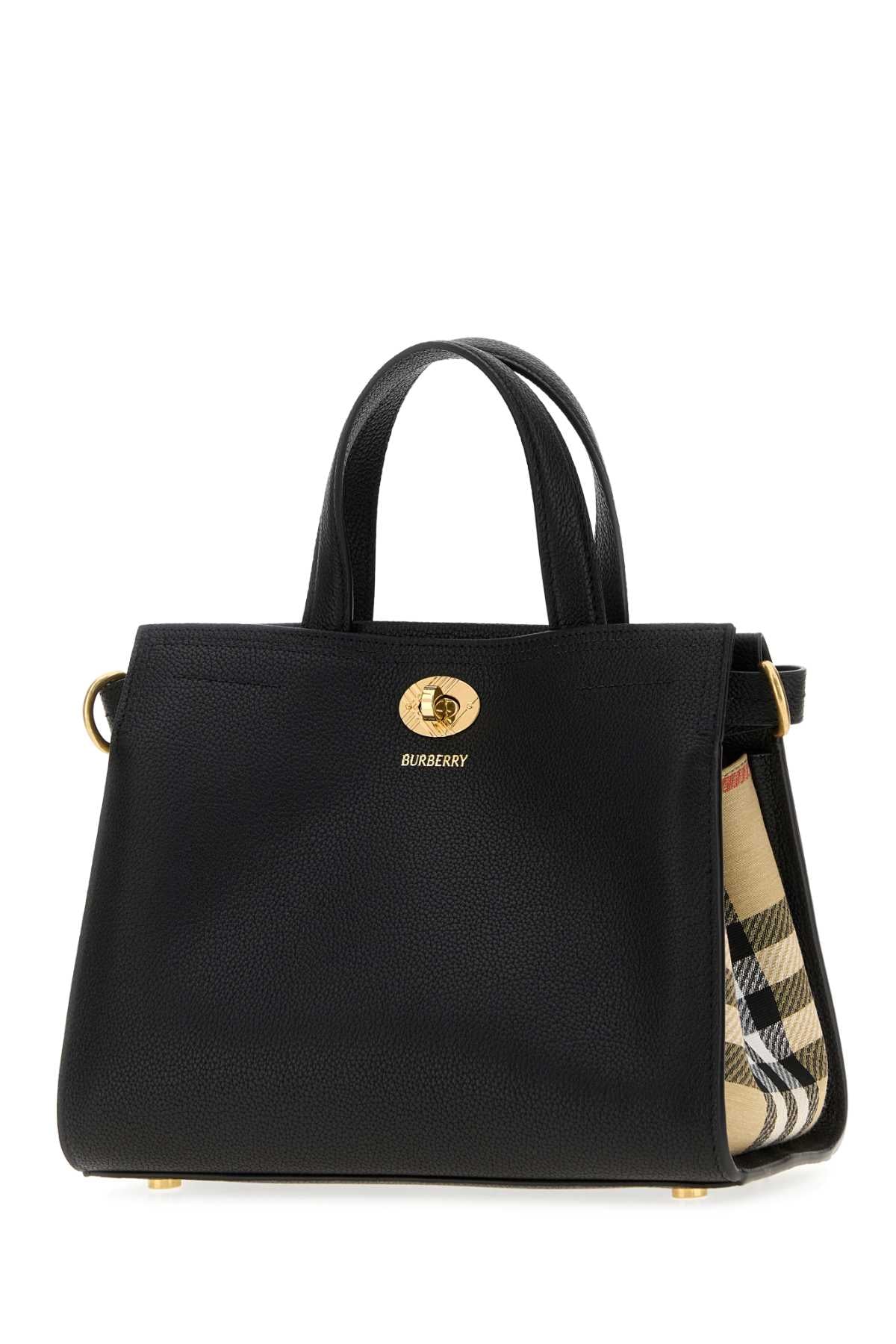 BURBERRY Burberry Women Black Leather Medium Cotswolds Check Handbag