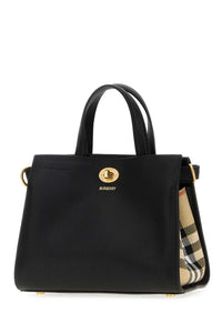 BURBERRY Burberry Women Black Leather Medium Cotswolds Check Handbag