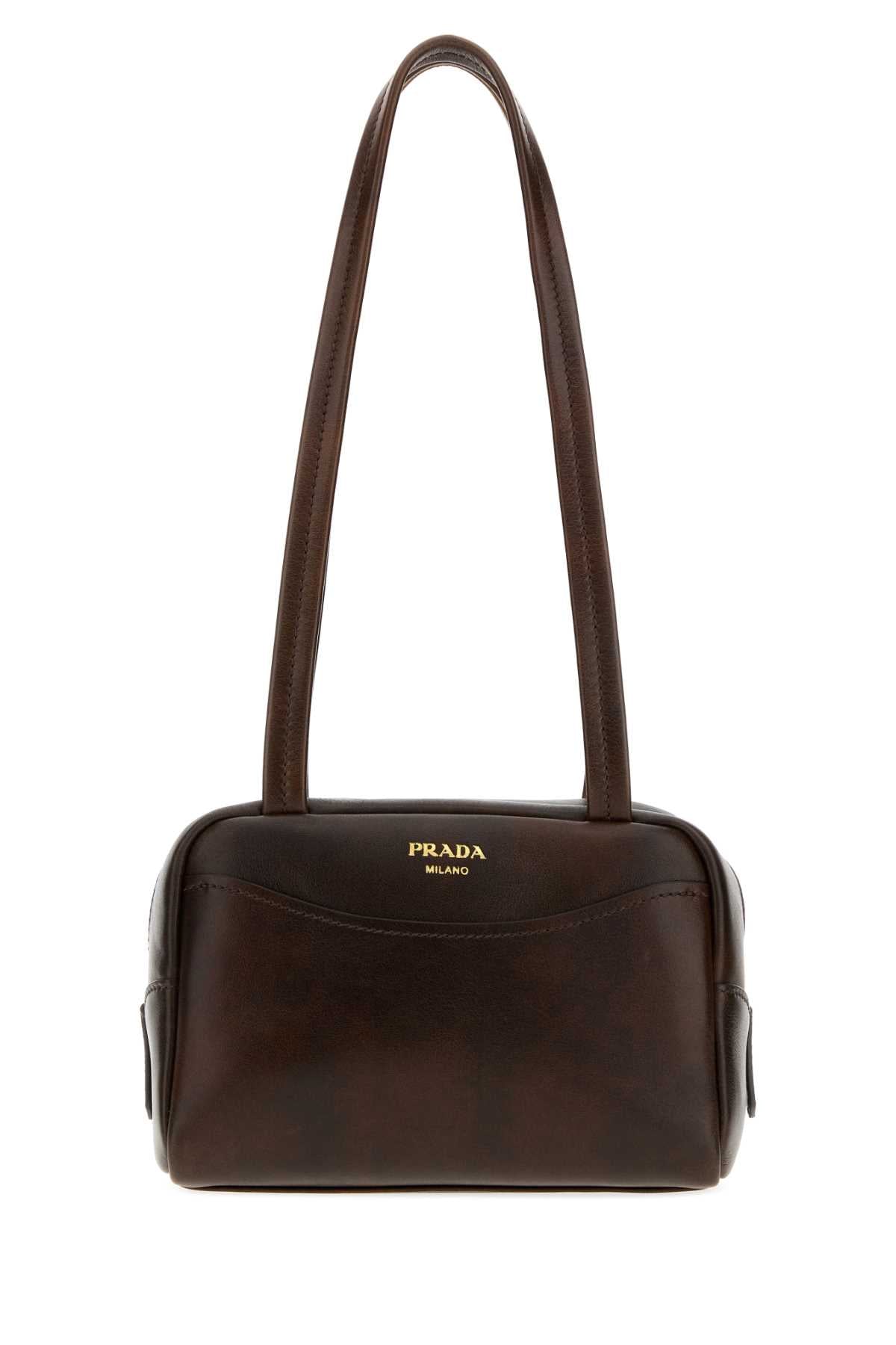 Prada Women Dark Brown Leather Mini Prada Carry Shoulder Bag