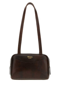 Prada Women Dark Brown Leather Mini Prada Carry Shoulder Bag