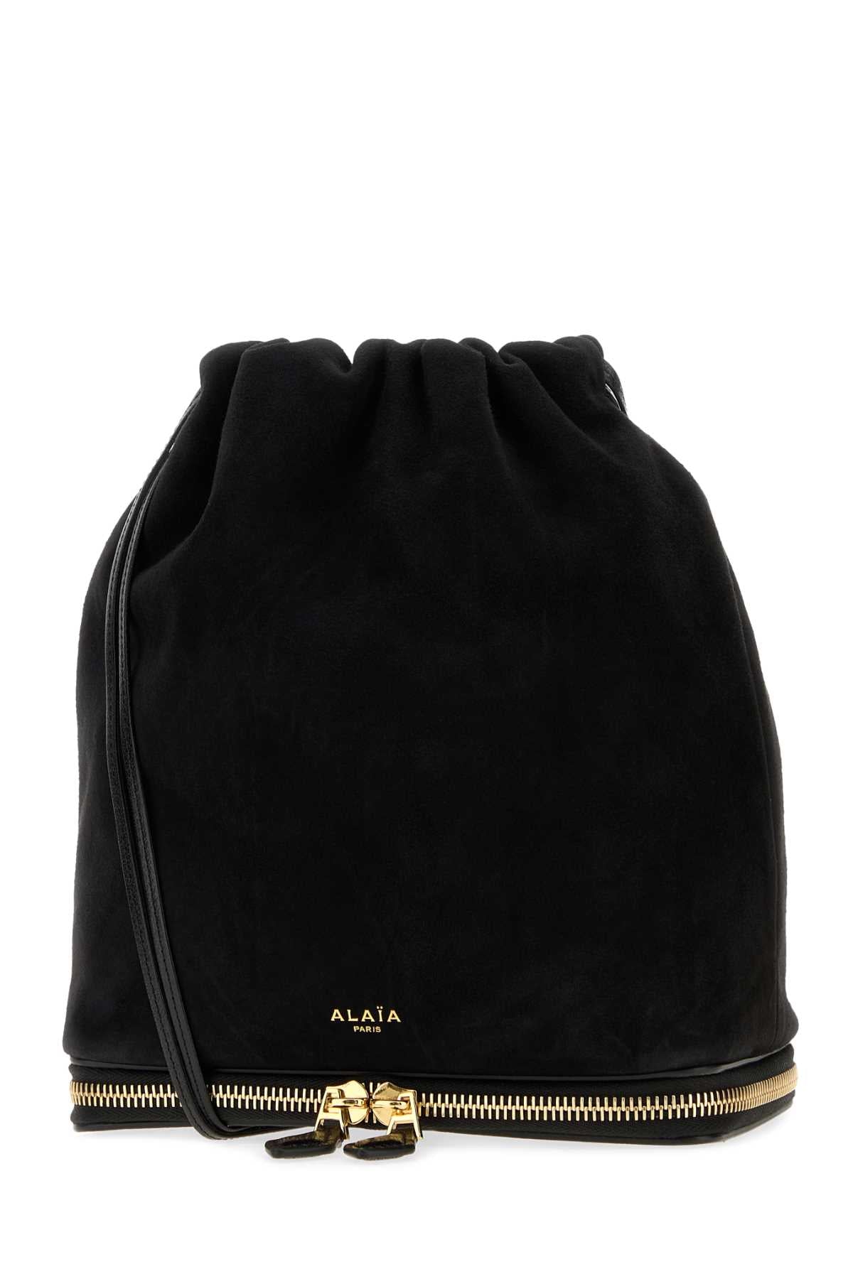 Alaia Women Black Suede Le Pochon Bucket Bag