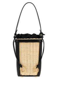 Alaia Women Two-Tone Wicker And Leather Small Bucket Bag