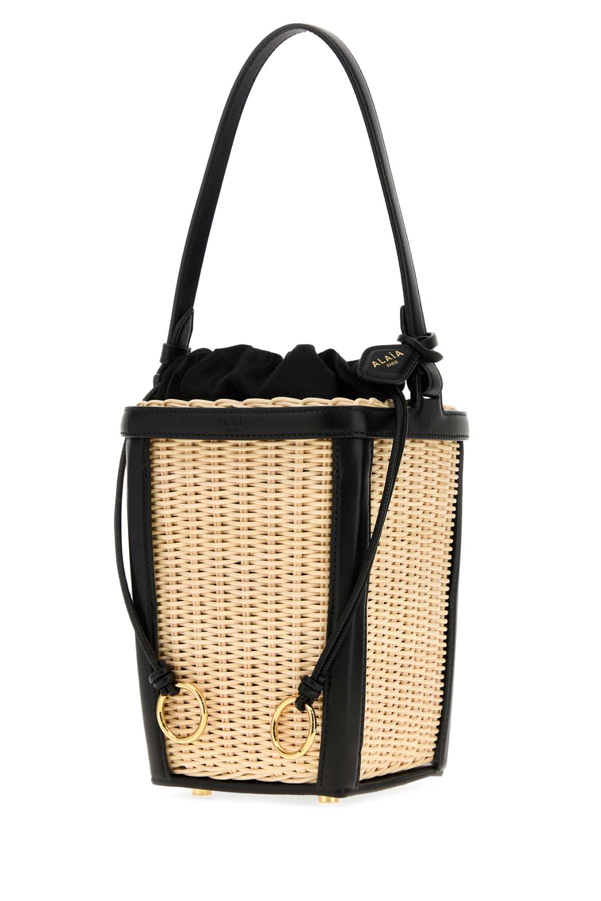 Alaia Women Two-Tone Wicker And Leather Small Bucket Bag