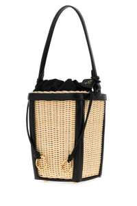 Alaia Women Two-Tone Wicker And Leather Small Bucket Bag