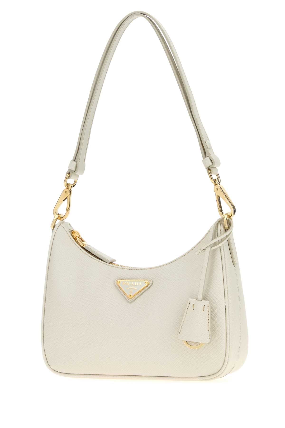 Prada Women Ivory Leather Mini Prada Re-Edition Shoulder Bag