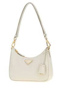 Prada Women Ivory Leather Mini Prada Re-Edition Shoulder Bag