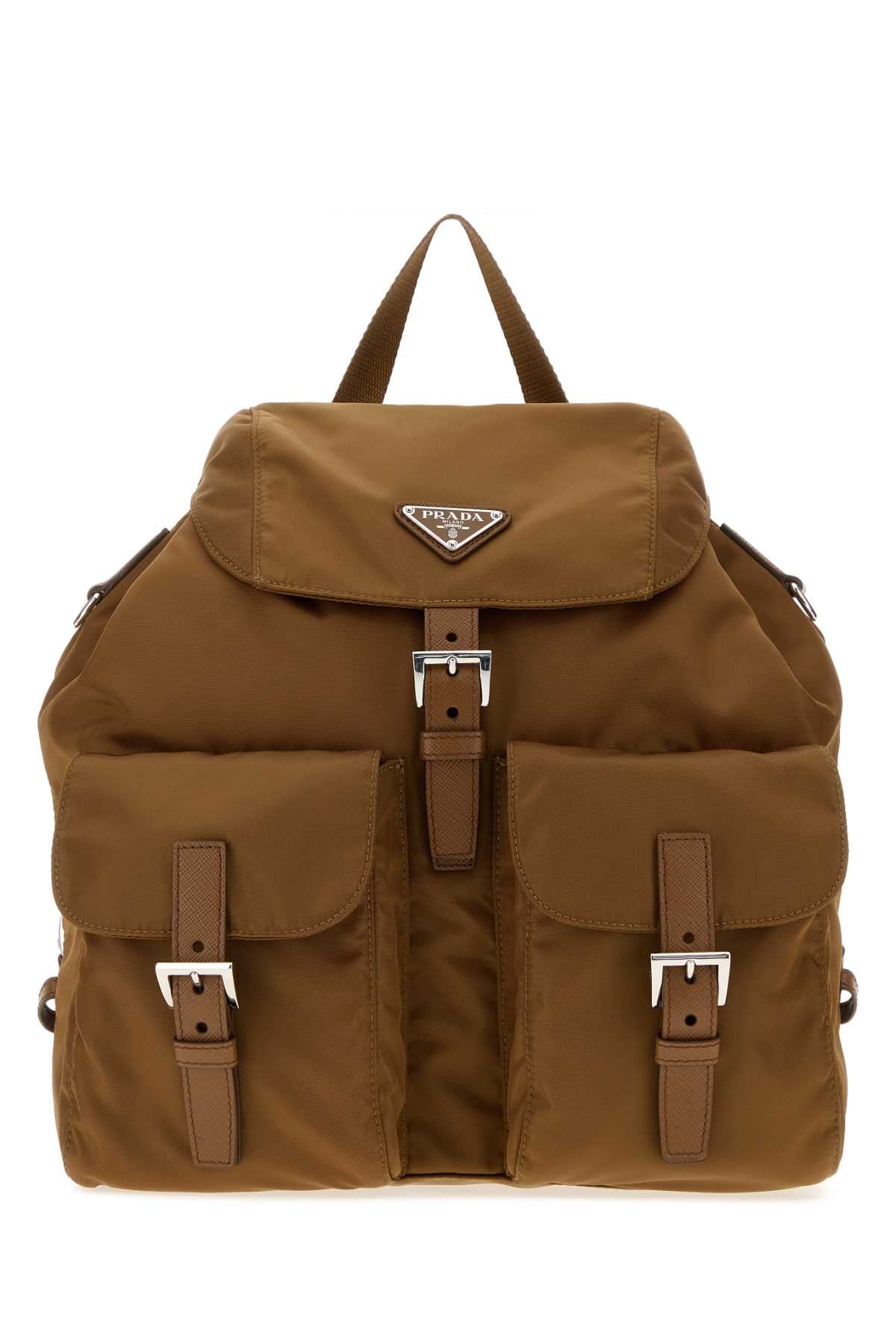 Prada Women Camel Canvas Backpack