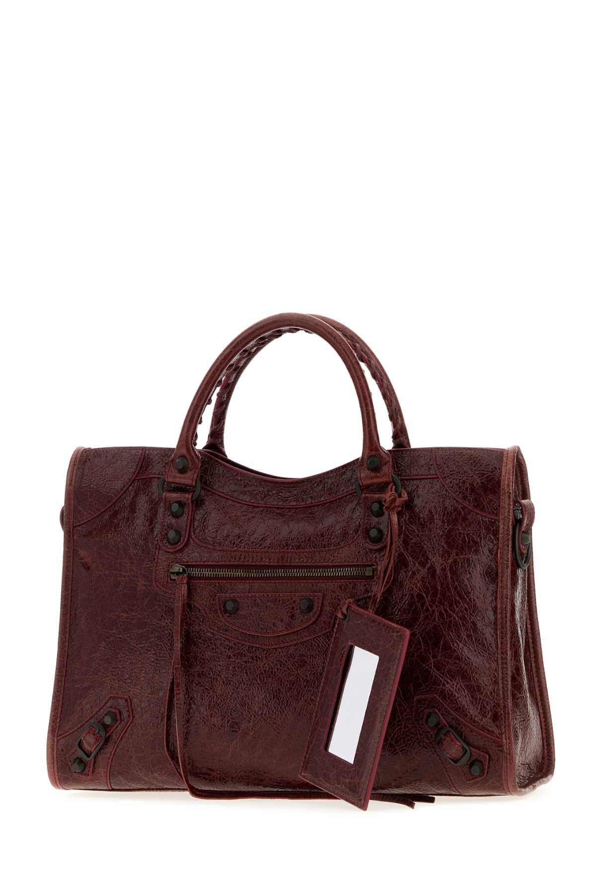 Balenciaga Women Burgundy Leather Medium Le City Handbag