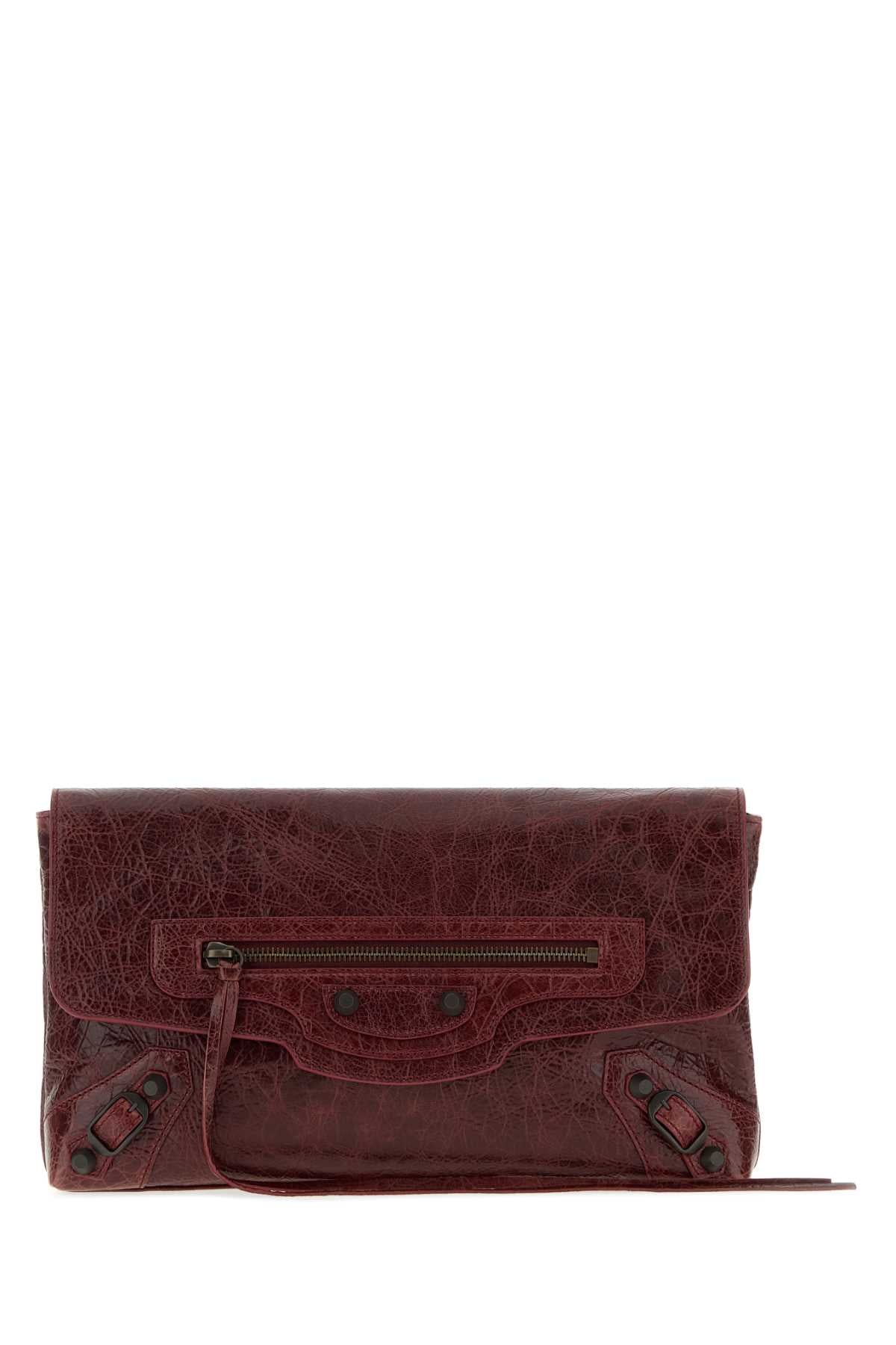Balenciaga Women Burgundy Leather Le City Clutch