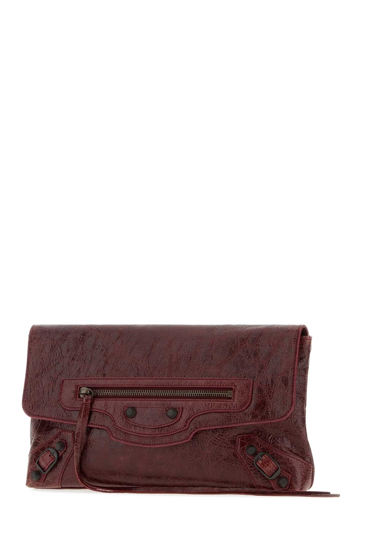 Balenciaga Women Burgundy Leather Le City Clutch