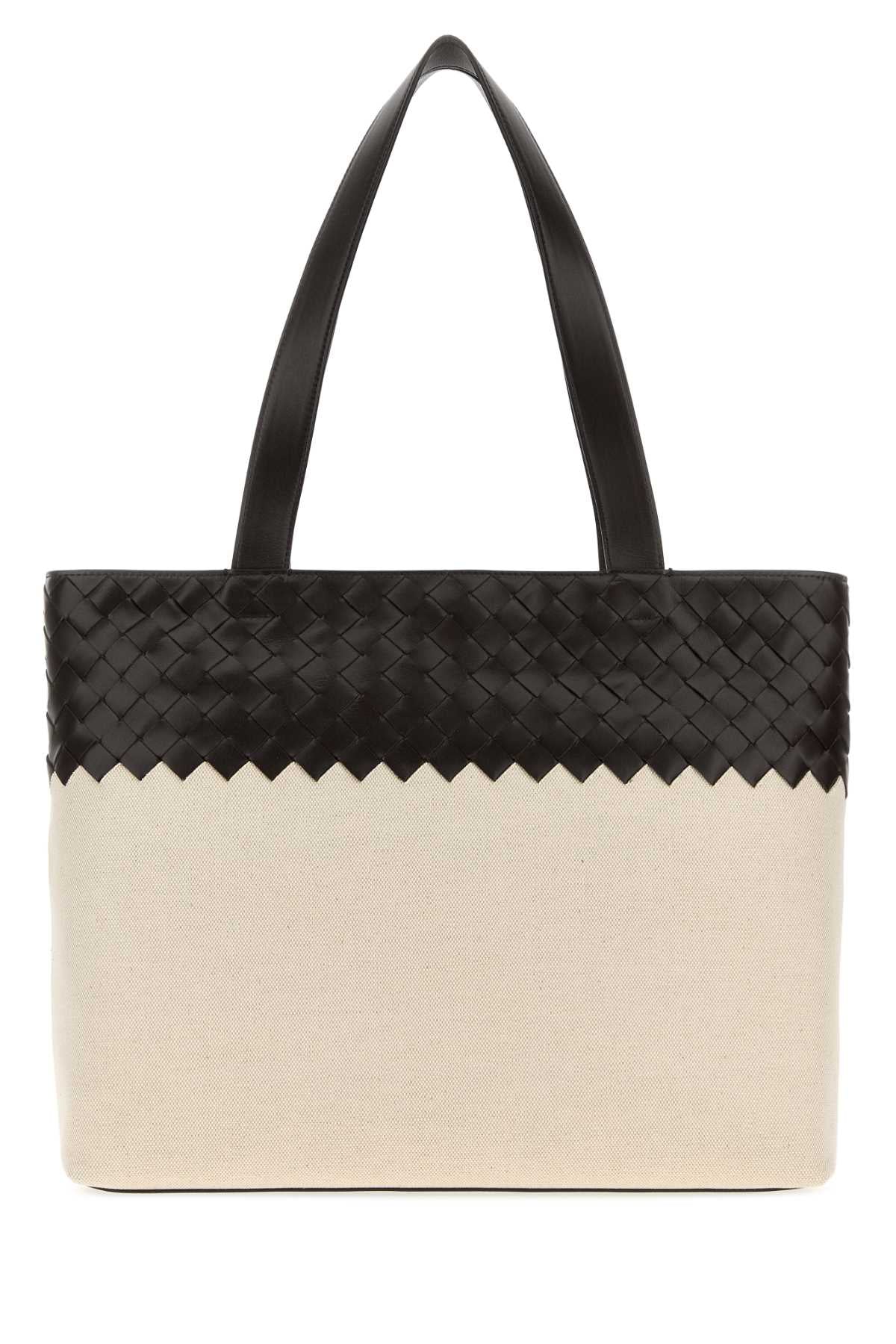 BOTTEGA VENETA Bottega Veneta Men Two-Tone Leather And Canvas Intrecciato Shopping Bag