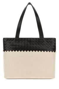 BOTTEGA VENETA Bottega Veneta Men Two-Tone Leather And Canvas Intrecciato Shopping Bag