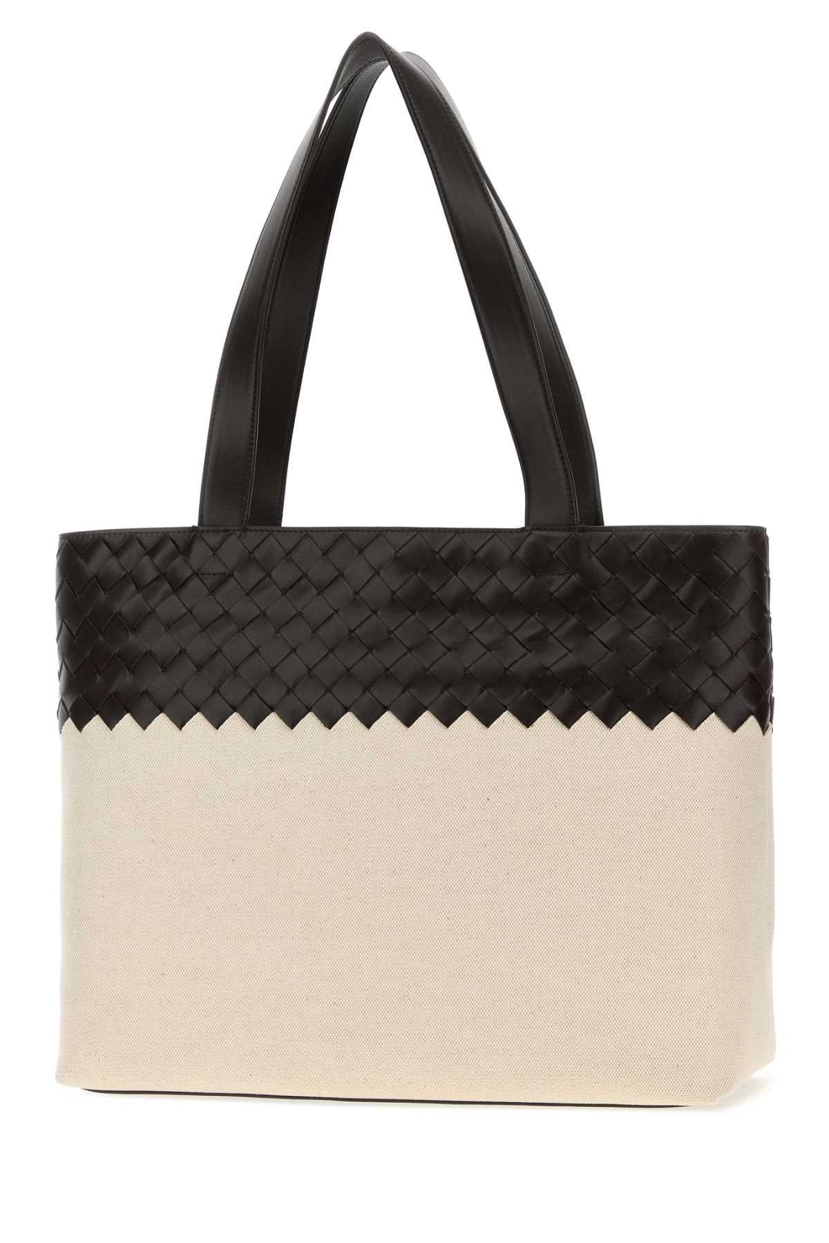 BOTTEGA VENETA Bottega Veneta Men Two-Tone Leather And Canvas Intrecciato Shopping Bag